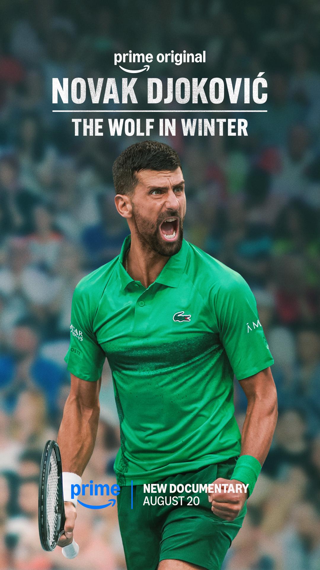 Poster for Novak Djokovic: The Wolf in Winter, the Prime documentary scored by Lucia Micarelli